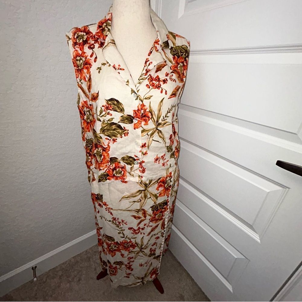 Joie Floral Print Sleeveless Button Front Faux Wrap Maxi 2 Piece Top Skirt Set